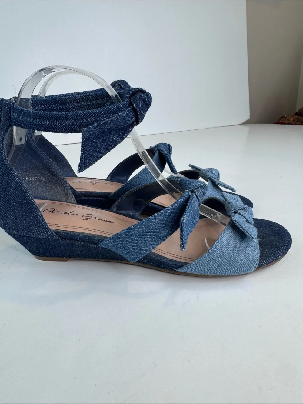 Amelia Grace jean denim wedge sandals size 8.5 - Picture 2 of 12